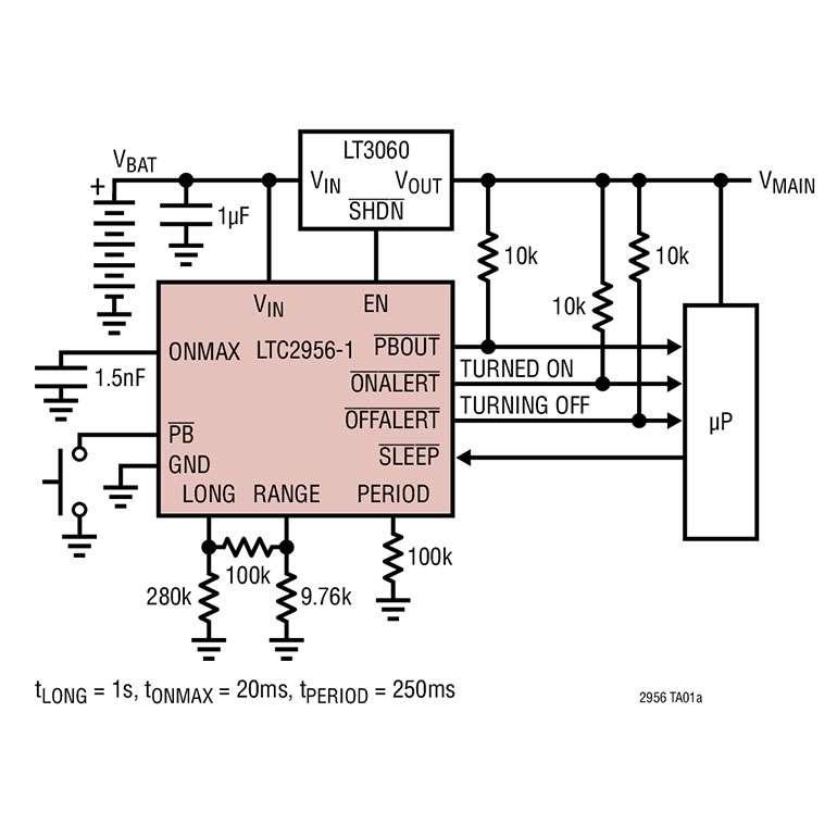 Minuterie de r�veil, haute tension, de tr�s faible consommation, avec commande par bouton-poussoir, offrant des possibilit�s de configurations des dur�es de r�veil pour les applications soucieuses de la consommation de puissance