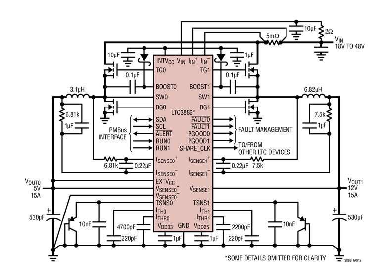 Double contr�leur DC/DC, 60V, avec contr�le num�rique I2C / PMBus  et programmation de la compensation de boucle