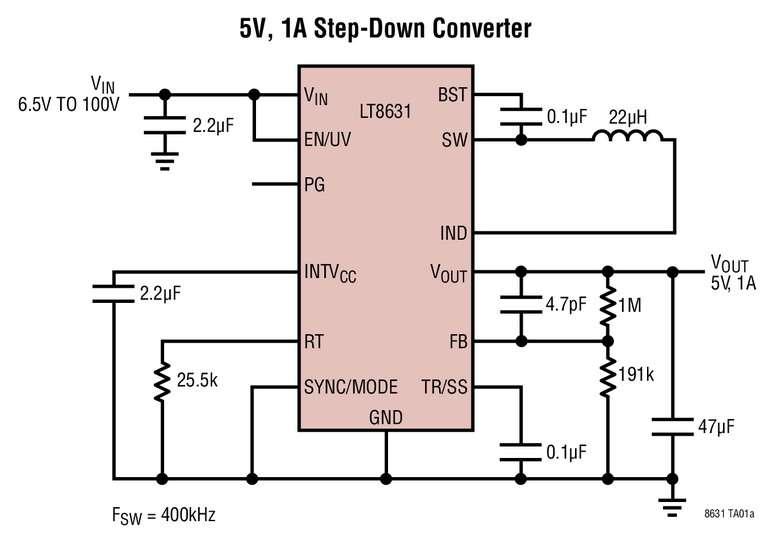 R�gulateur abaisseur, synchrone, 100V, 1A, requ�rant un courant de repos de seulement 7�A