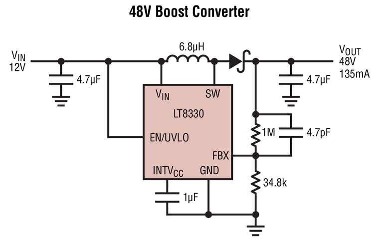 Convertisseur DC/DC �l�vateur, SEPIC, inverseur, 60V, 1A, 2MHz, courant repos IQ = 6�A