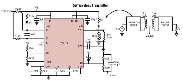 �metteur AutoResonant de puissance, 5W, permettant la d�tection d�objets �trangers et compl�tant la solution de chargeur sans fil de LTC