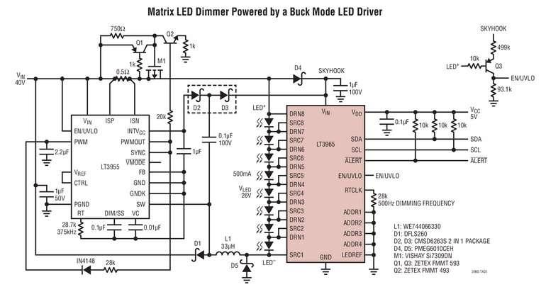 Un gradateur de lumi�re pour matrice de LED, � 8 commutateurs, simplifie les conceptions � matrice de LED complexes