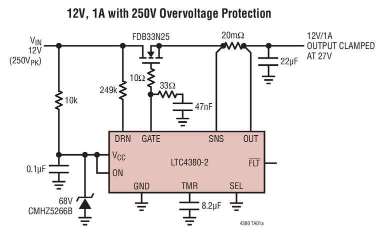 Circuit bloqueur de transitoires pour la protection des syst�mes �lectroniques contre les pics de surtension et de surintensit�, de 8�A